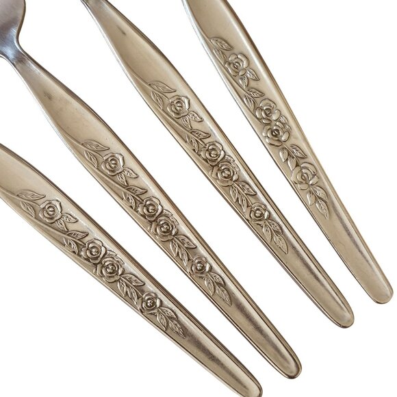 4 Elden Vintage Flower Fork Stainless 7" Rose Midcentury Colonial Style floral E - Picture 2 of 6